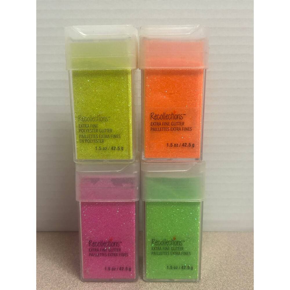 Recollections Extra Fine Polyester Neon Glitters Lot 4 yellow orange pink green